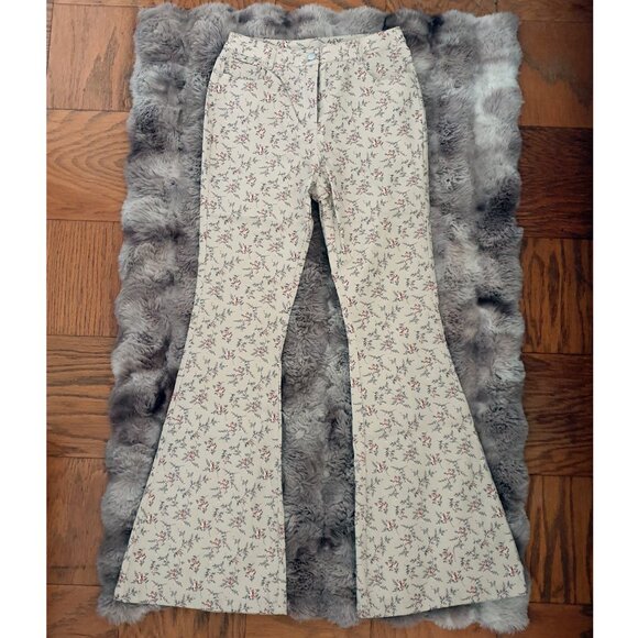 Forever 21 Ditsy Floral Print Flare Pants High Rise Khaki Size M Cotton Flowers - Picture 2 of 6